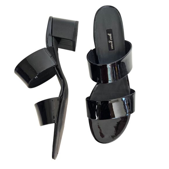Paul Green Meg Slide Sandals Black Patent Leather Block Heel Summer Women 36 - Picture 1 of 10
